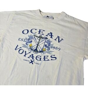Celebrity Cruises Shirt Mens Medium White Ocean Voyages Short‎ Sleeve Travel